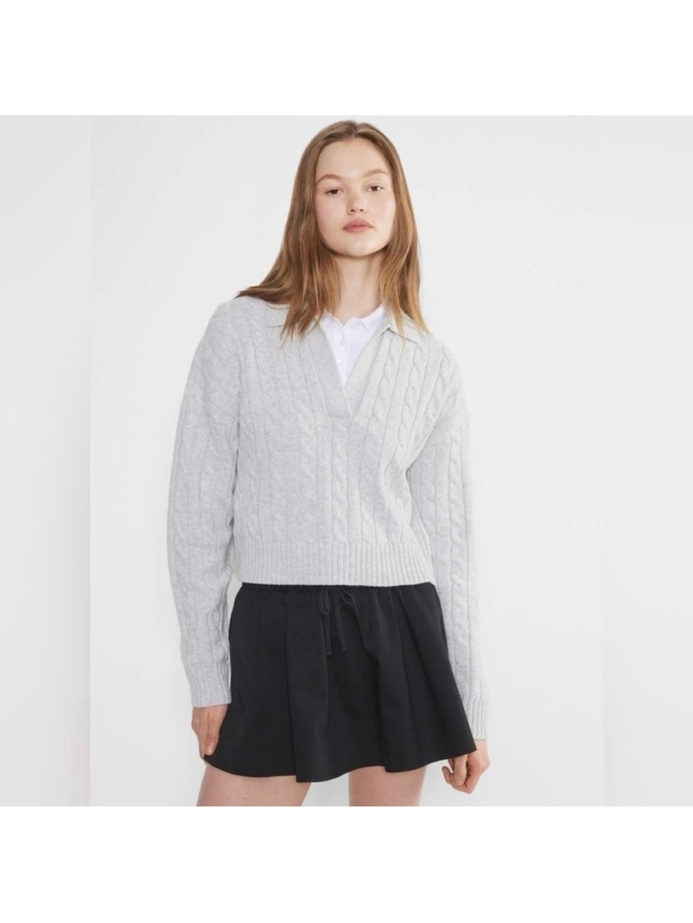 Aritzia Sunday next grey cable knit sweater